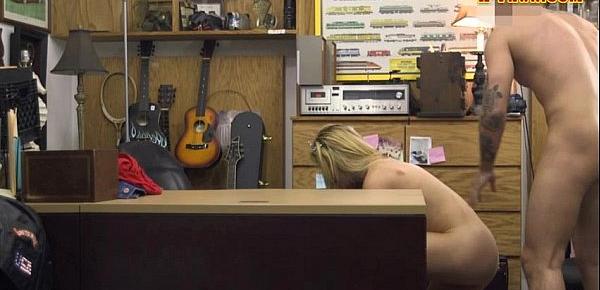  Huge boobs amateur blonde babe gets banged by pawn man